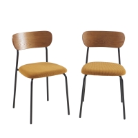 Nalon - Lot de 2 chaises en velours côtelé et métal - Jaune moutarde
