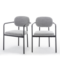 Stuart - Lot de 2 fauteuils de table en tissu bouclette et métal - Gris