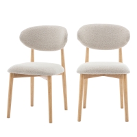 Clara - Lot de 2 chaises en tissu bouclette et bois - Beige