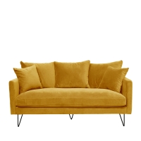 Villabon - Canapé 3 places en velours pieds épingles noirs - Jaune moutarde