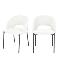 Soren - Lot de 2 chaises en tissu bouclette et métal - Écru