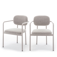 Stuart - Lot de 2 fauteuils de table en tissu bouclette pieds beiges - Beige