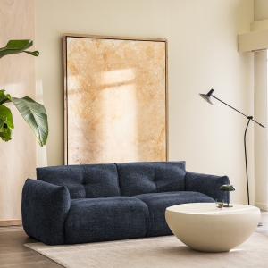 Bocca - Canapé droit 3 places en tissu à dossier capitonné - Bleu