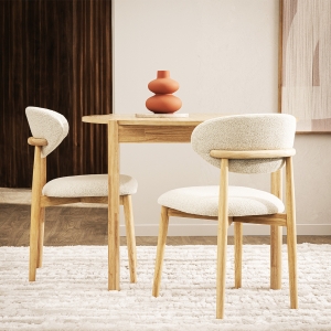 Clara - Lot de 2 chaises en tissu bouclette et bois - Beige