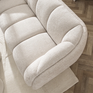 West - Canapé droit 3 places en tissu à forme arrondie - Écru