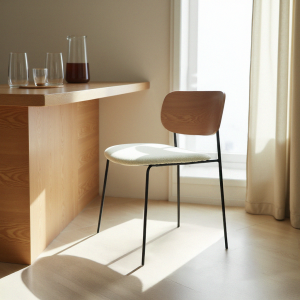 Jens - Lot de 2 chaises en bois, tissu bouclette et métal - Beige