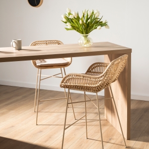 Nunuhai - Lot de 2 tabourets de bar en rotin pieds beiges H68cm - Naturel