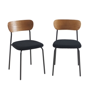 Nalon - Lot de 2 chaises en velours côtelé et métal - Noir