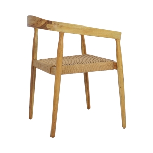 Buri - Lot de 2 fauteuils de table en teck et corde tressé - Bois clair