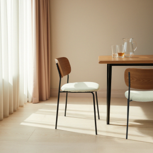 Jens - Lot de 2 chaises en bois, tissu bouclette et métal - Beige