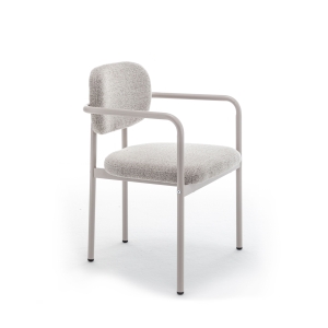 Stuart - Lot de 2 fauteuils de table en tissu bouclette pieds beiges - Beige