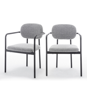 Stuart - Lot de 2 fauteuils de table en tissu bouclette et métal - Gris