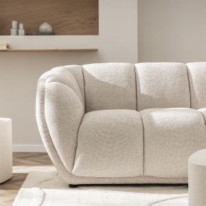 West - Canapé droit 3 places en tissu à forme arrondie - Écru