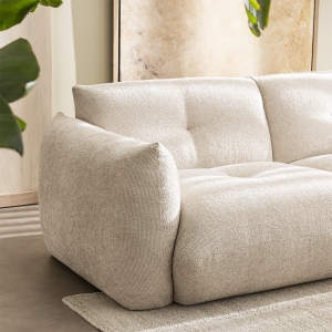 Bocca - Canapé droit 3 places en tissu à dossier capitonné - Écru