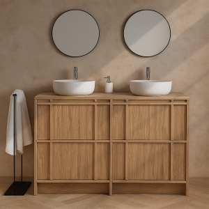 Tori - Meuble de salle de bain 2 vasques en bois  - Bois clair