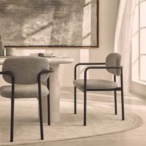 Stuart - Lot de 2 fauteuils de table en tissu bouclette et métal - Gris