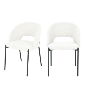 Soren - Lot de 2 chaises en tissu bouclette et métal - Écru