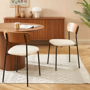 Nalon - Lot de 2 chaises en tissu bouclette et métal - Écru