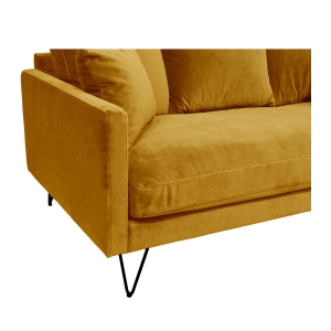 Villabon - Canapé 3 places en velours pieds épingles noirs - Jaune moutarde