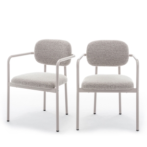 Stuart - Lot de 2 fauteuils de table en tissu bouclette pieds beiges - Beige